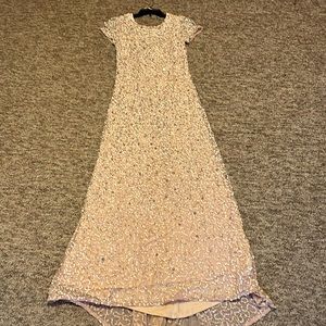 Adrianna Papell soft pink sequin full length formal with high low hem size 12